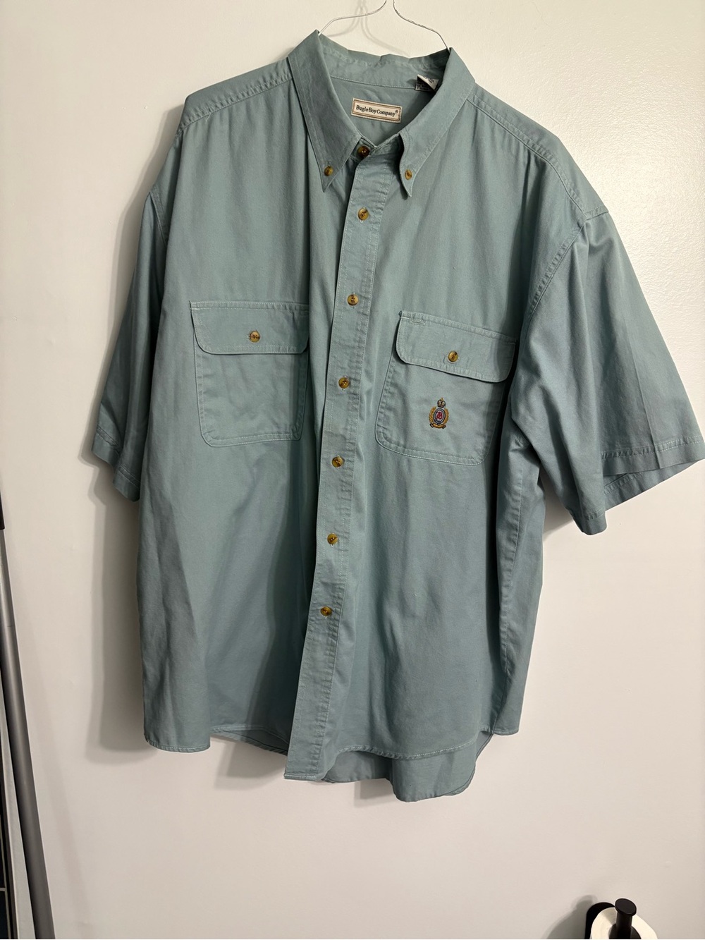 Vintage Pre Retro Vertical Blue Grey Short Sleeve Men’s Button Down Shirt XL